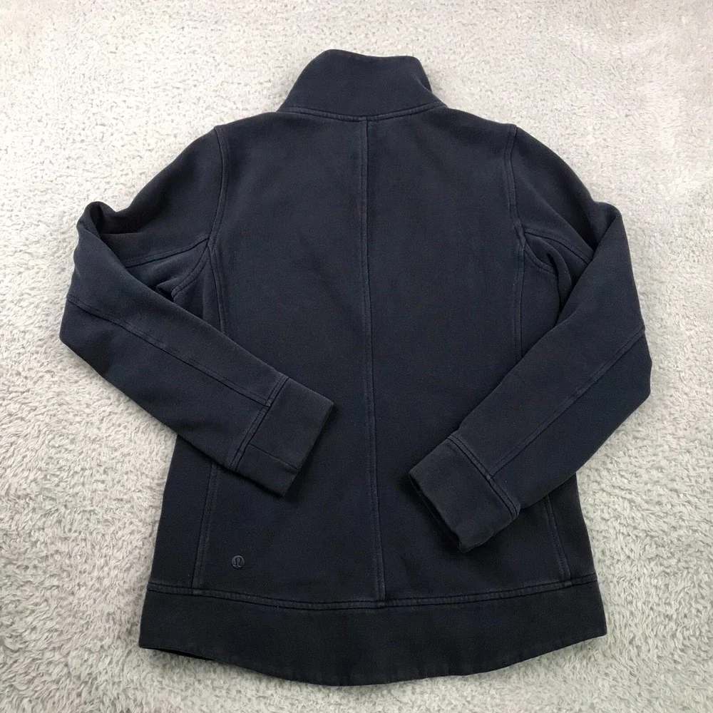 Lululemon Fleece Be True Jacket Womens 4 Navy Quilted Moto Full Zip Sweater